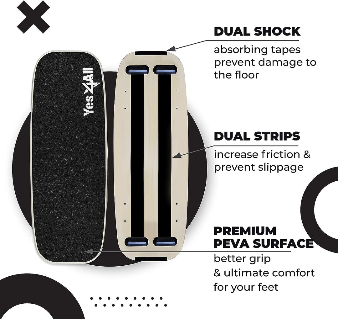 Yes4All Indoorboard aus Holz, Surf Balance Board mit glatter Oberfläche und Rolle für alle Trainings