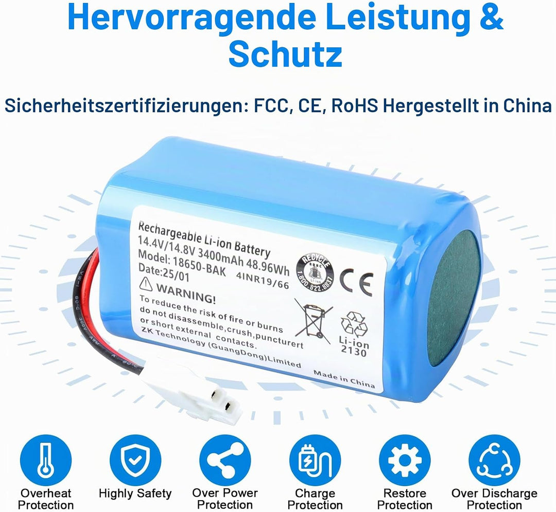 14,8 V 3400 mAh Li-Ionen Ersatzakku für ILIFE A4, A4s, A4s Pro, A6, A7, A9, A10, V7, V7s, V7s Plus,