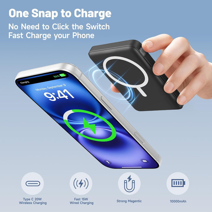 für Magsafe Powerbank 10000mAh, Wireless Magnetische Powerbank Schnelles Laden mit LED-Display und U