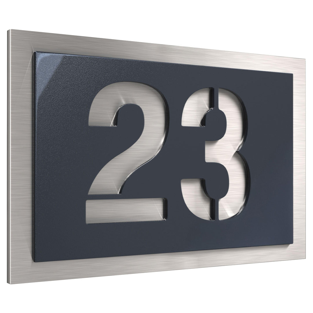 Graviers Design Hausnummer aus V2A Edelstahl 380x264mm - Anthrazit Metallic - Wetterfest Rostfrei In