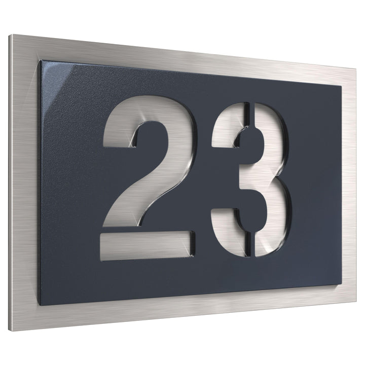 Graviers Design Hausnummer aus V2A Edelstahl 380x264mm - Anthrazit Metallic - Wetterfest Rostfrei In