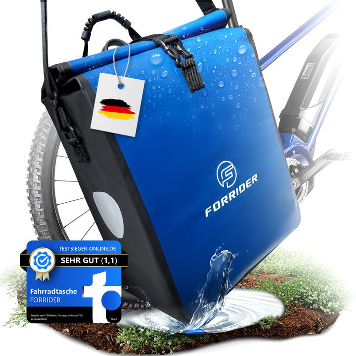 Forrider Fahrradtasche Wasserdicht für Gepäckträger [22L Volumen] mit Schultergurt | Gepäckträgertas