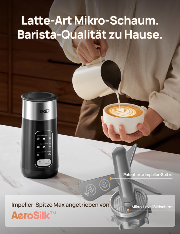 DREO Milchaufschäumer, 8-in-1 Elektrischer Milchschäumer für Latte, Cappuccino, Heisse Schokolade, 2