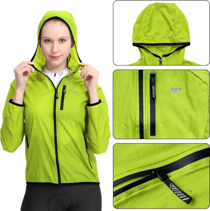 Wulibike Fahrradjacke Damen Faltbare Regenjacke Leicht und Atmungsaktiv Laufjacke Reflektierende Win