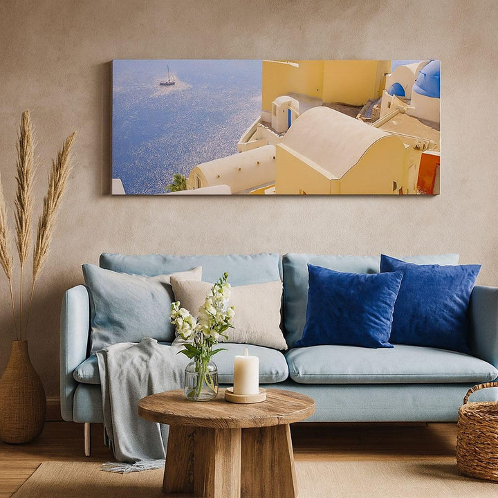 ARTTOR Bilder auf Leinwand 100x40cm Leinwandbild Haus wohnung gebäude griechenland Gross Wanddeko Bi