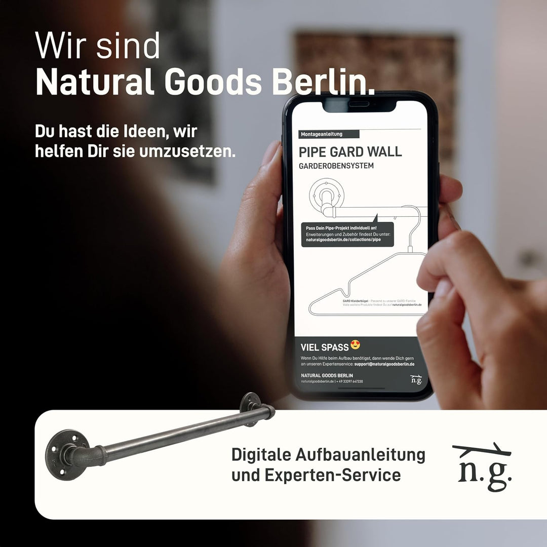 Natural Goods Berlin Kleider-Stange Pipe GARD Wall | Einfache Wand-Montage | Garderoben-Stange im In