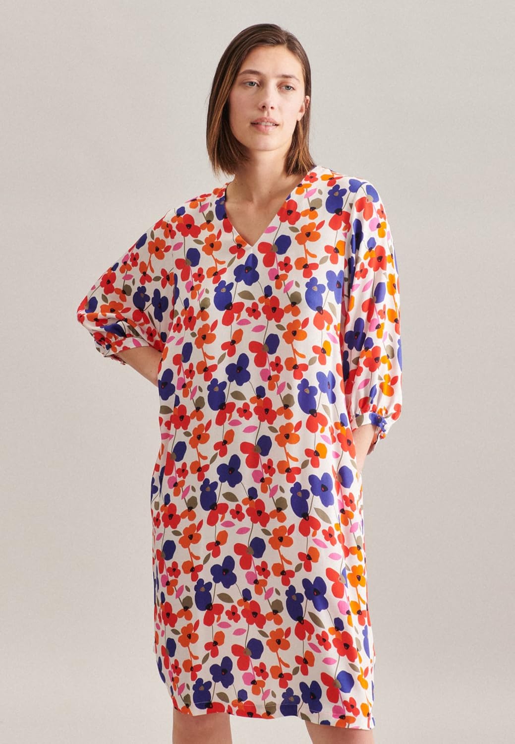 Seidensticker Damen Kleid - Midi Kleid - Blusenkleid - V-Ausschnitt - 3/4 Arm - 100% Viskose 36 Weis