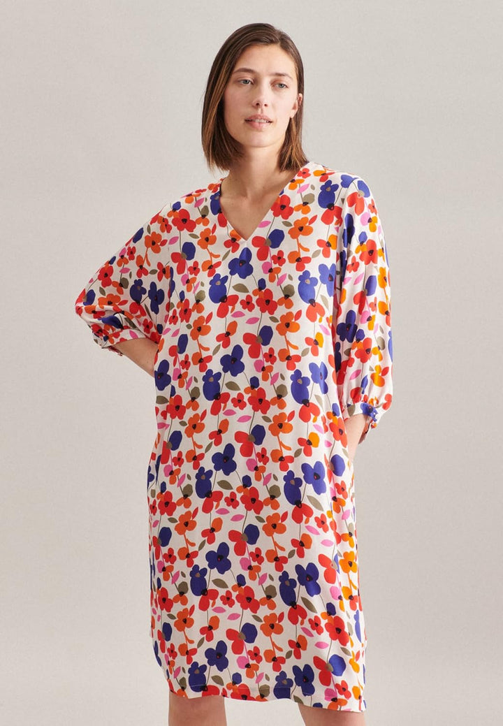 Seidensticker Damen Kleid - Midi Kleid - Blusenkleid - V-Ausschnitt - 3/4 Arm - 100% Viskose 36 Weis