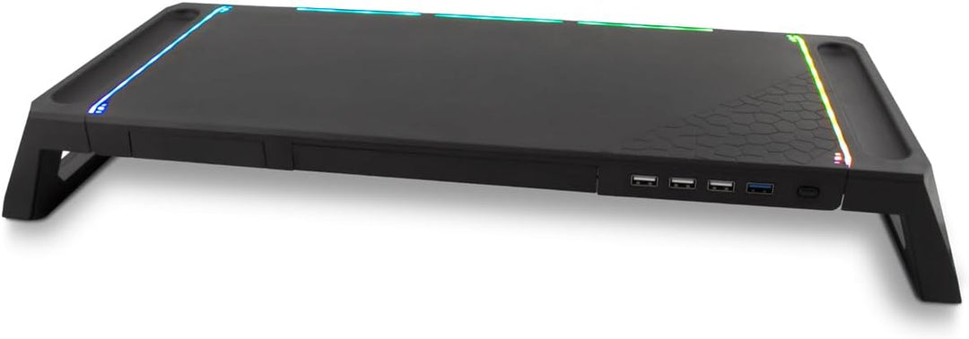 SN06 Monitorständer für Gaming-Schreibtisch mit Aufbewahrungsschublade, Handyhalterung, 10 RGB-Beleu