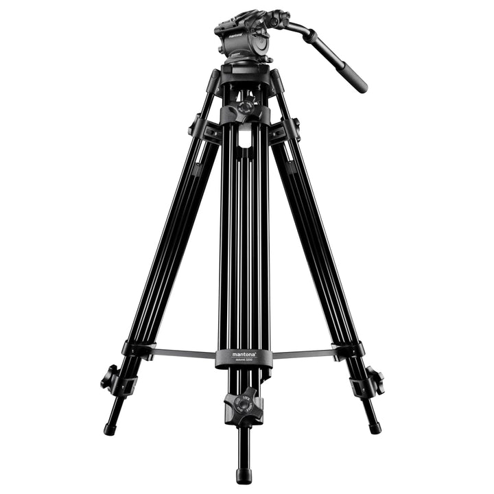 Mantona Dolomit 1300 Videostativ, 188 cm (inkl. Fluid-Neiger mit Wasserwaage, Schnellwechselplatte,