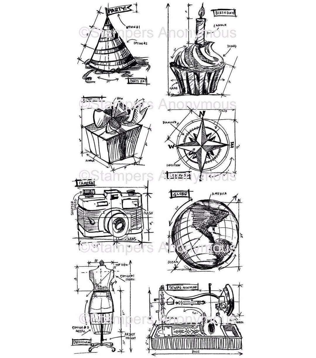 TIM HOLTZ STAMPER ANONYMOUS CLING STAMPS- THJ001 BLUEPRINT ASSORTMENT by Tim Holtz