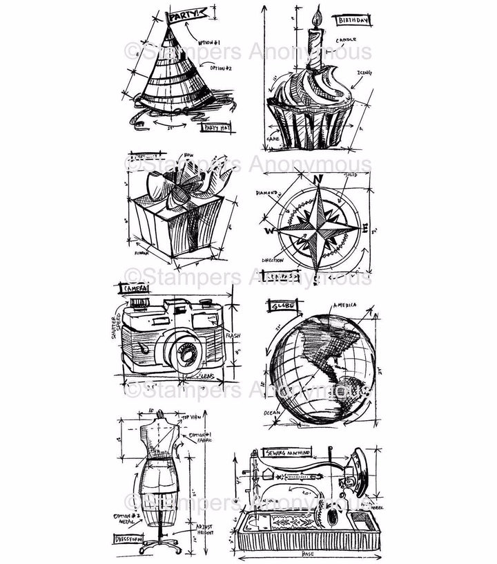 TIM HOLTZ STAMPER ANONYMOUS CLING STAMPS- THJ001 BLUEPRINT ASSORTMENT by Tim Holtz