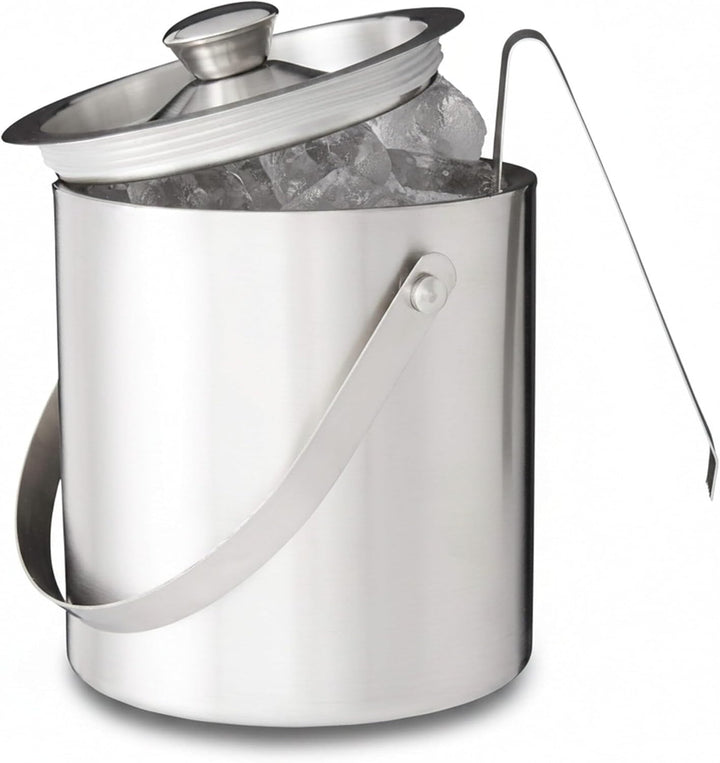 Relaxdays Eisbehälter rund mit Deckel, Eiszange, Eiswürfel-Kühler für Bar, Party, 1,5 Liter, HBT: 17