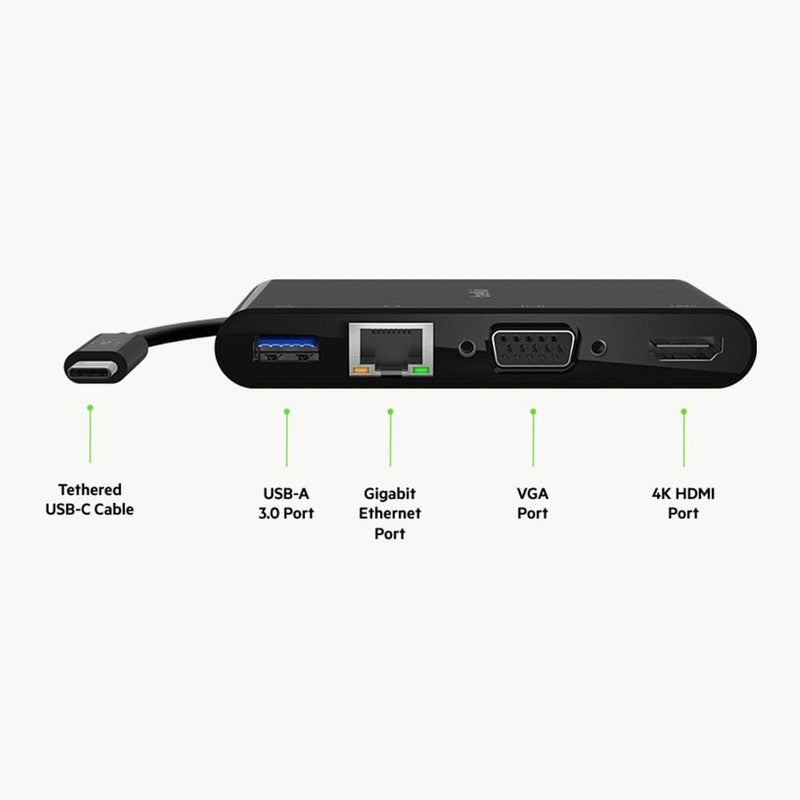 Belkin USB-C-Multimedia-Adapter (USB-C-Hub mit VGA, 4KHDMI, USB3.0, Ethernet-Ports) mit 100W Leistun