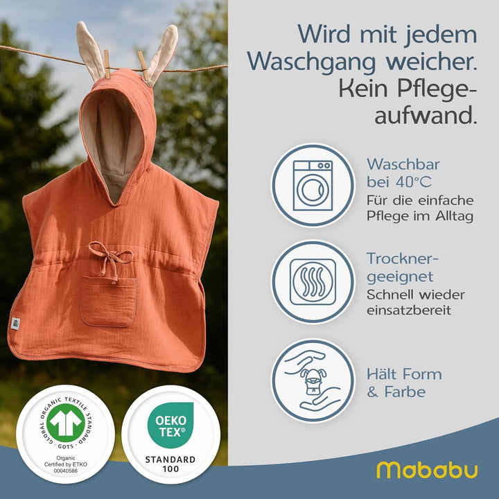 Mababu Badeponcho Baby & Kinder EXTRA weich (100% Bio-Baumwolle) | Kinder Badeponcho 1-7 Jahre| Hand