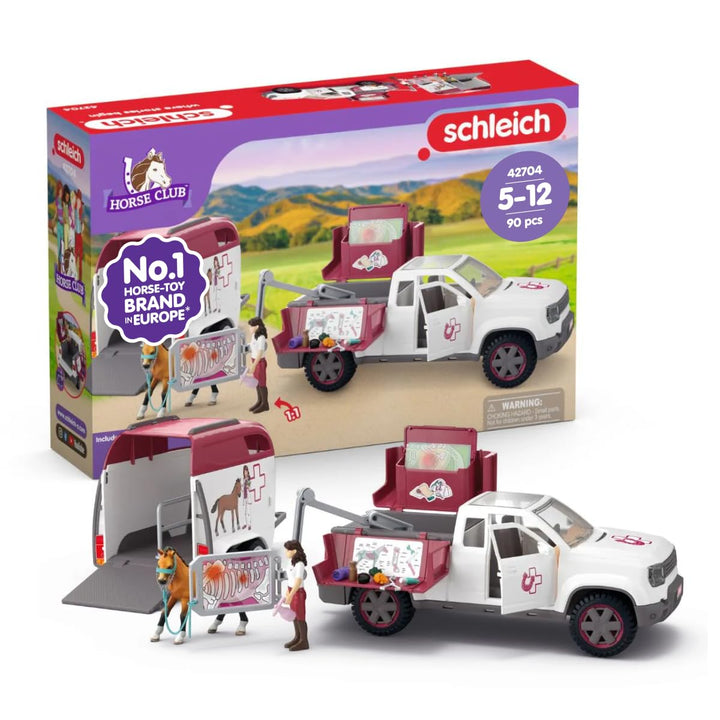schleich HORSE CLUB | Mobile Tierärztin mit Anhänger 42704 | Set aus Pick-up & Anhänger, 1 Pferd, be