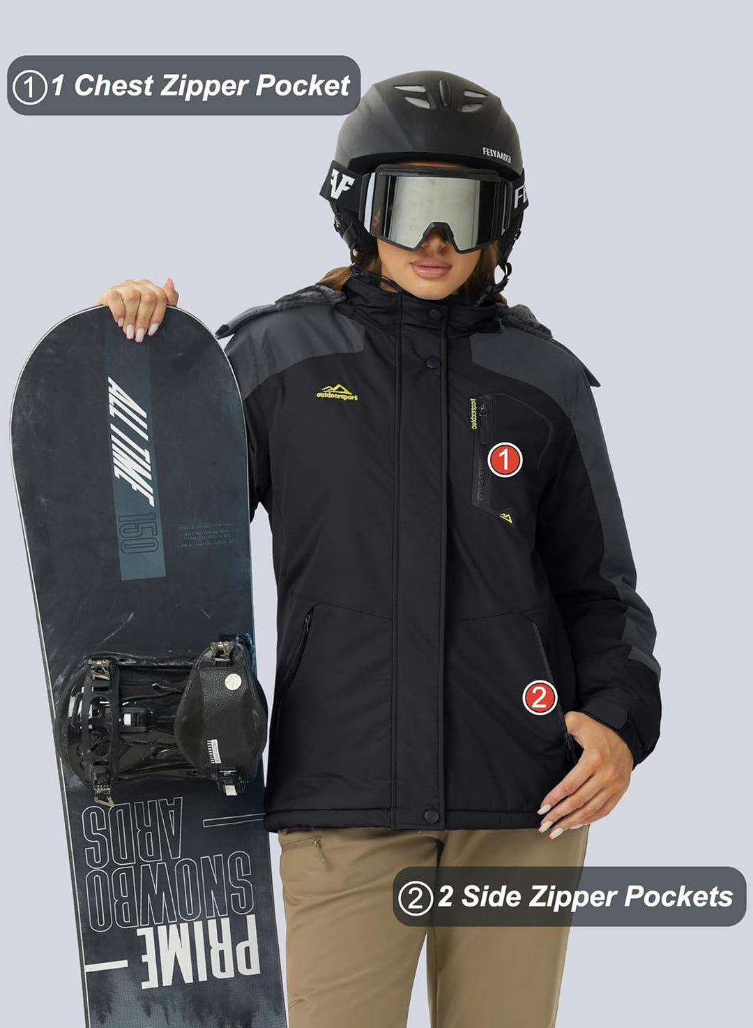 MAGCOMSEN Winterjacke Damen Softshell Funktionsjacke Wasserabweisende Outdoor Ski Jacke Fleece Windd
