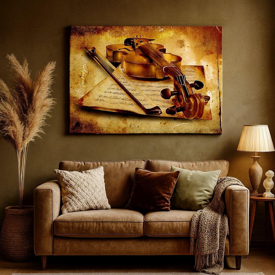 Bilder auf Leinwand 100x70cm Leinwandbild Violine Instrument Notizen Gross Wanddeko Bild Schlafzimme