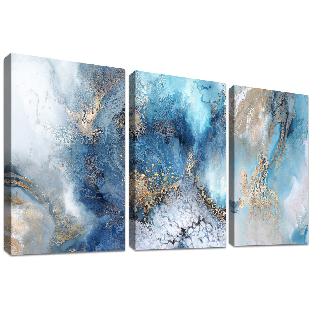 3 Pcs Mit Rahmen Goldblauer Ozean Leinwand Bilder Abstrakte Krachende Wellen Bild auf Leinwand Maler