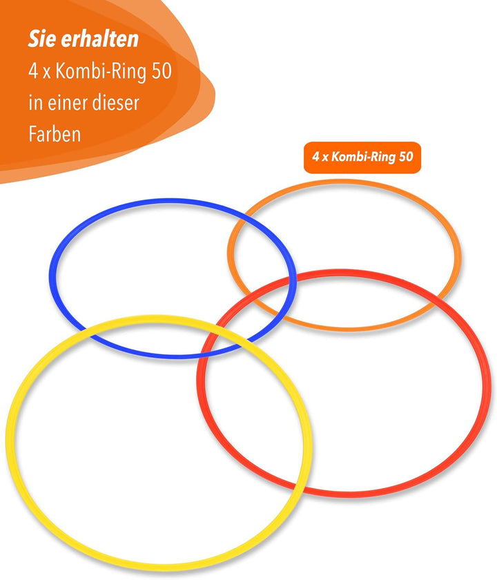 Trainingsringe – Orange – 4er Set ø50cm – elastisch & bruchsicher – für Hundesport, Fussball & Schul