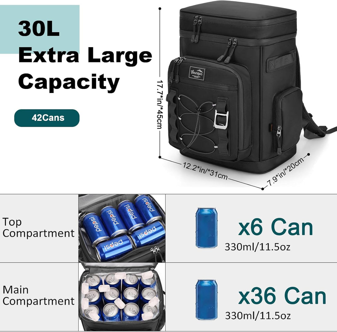 Kühlrucksack, 30L Grosse Thermo Kühltasche Rucksack, Wasserdicht Picknickrucksack Gross für Strand,