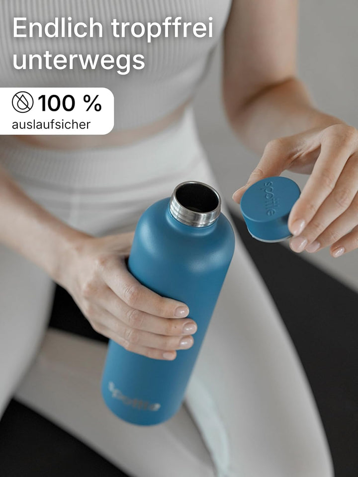spottle Edelstahl Trinkflasche 1L – Thermosflasche aus Metall, doppelwandig, vakuumisoliert, Kohlens