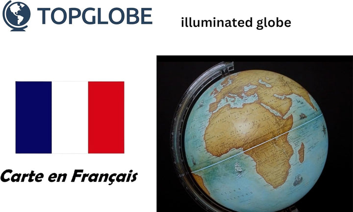 Topglobe TOPGLOBE Beleuchteter Globus 20 cm – französische Karte – moderne politische Globe – Dekora