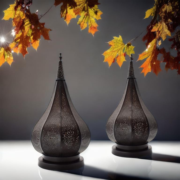 2er Set Orientalische Laterne aus Metall Ezana Schwarz 36cm | Marokkanische Gartenlaterne für drauss