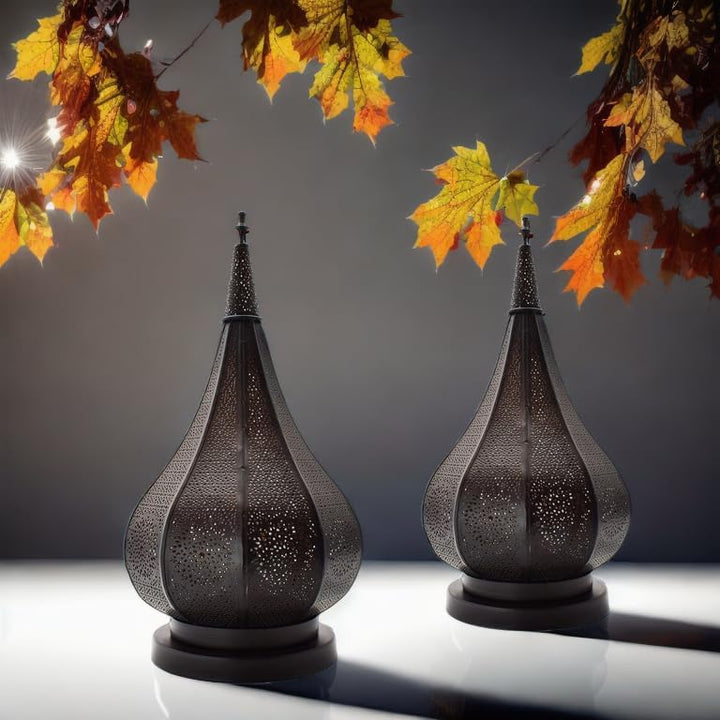 2er Set Orientalische Laterne aus Metall Ezana Schwarz 36cm | Marokkanische Gartenlaterne für drauss