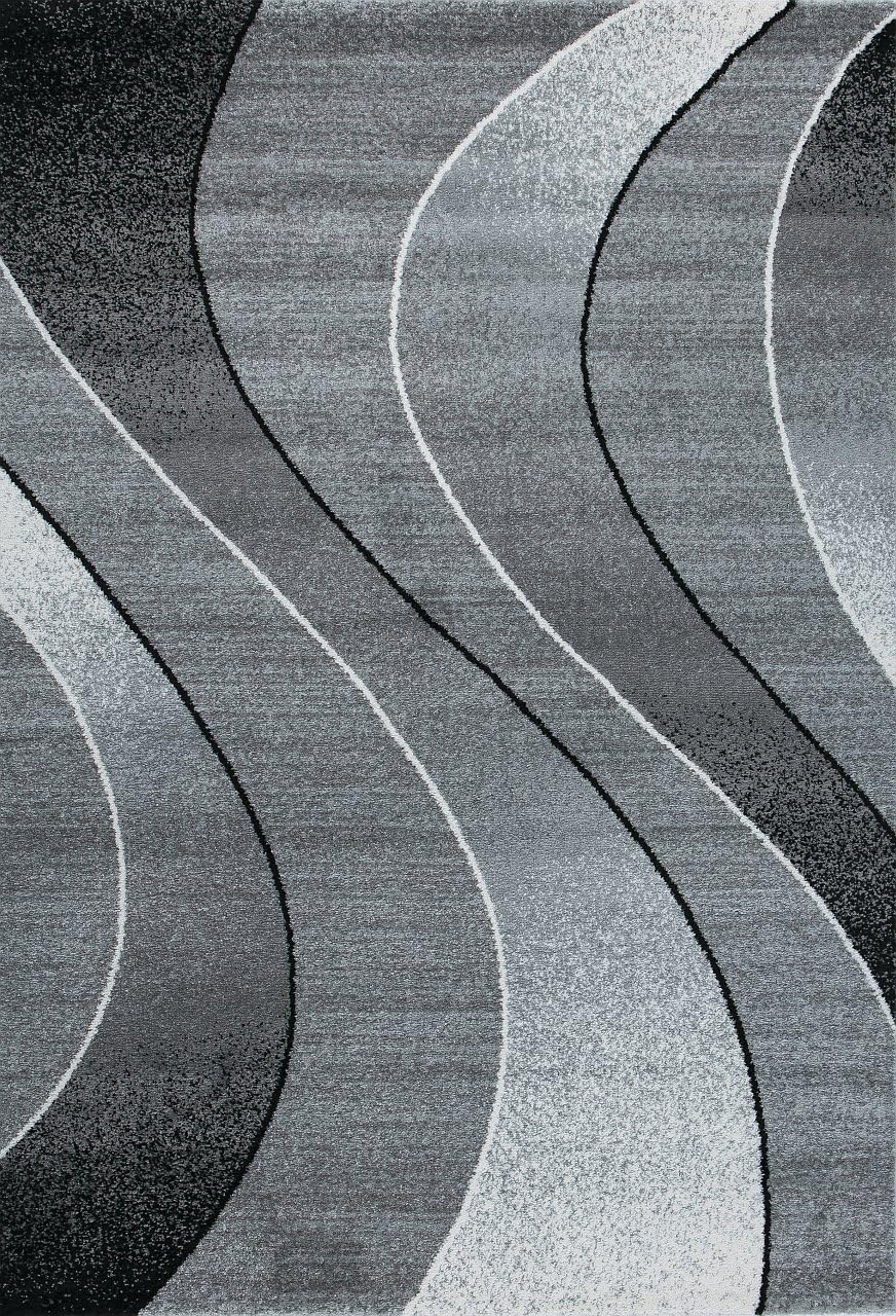 VIMODA Teppich kurzflor Geometrisches Kurven Muster Meliert Grau Anthrazit für für Wohnzimmer, Schla