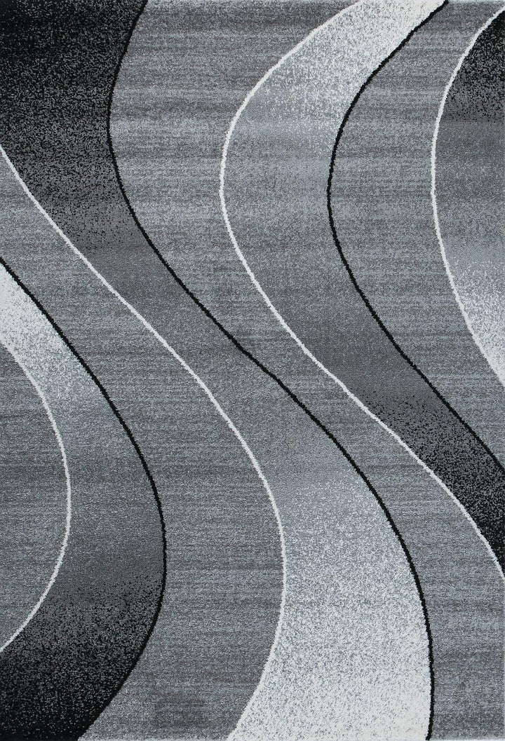 VIMODA Teppich kurzflor Geometrisches Kurven Muster Meliert Grau Anthrazit für für Wohnzimmer, Schla