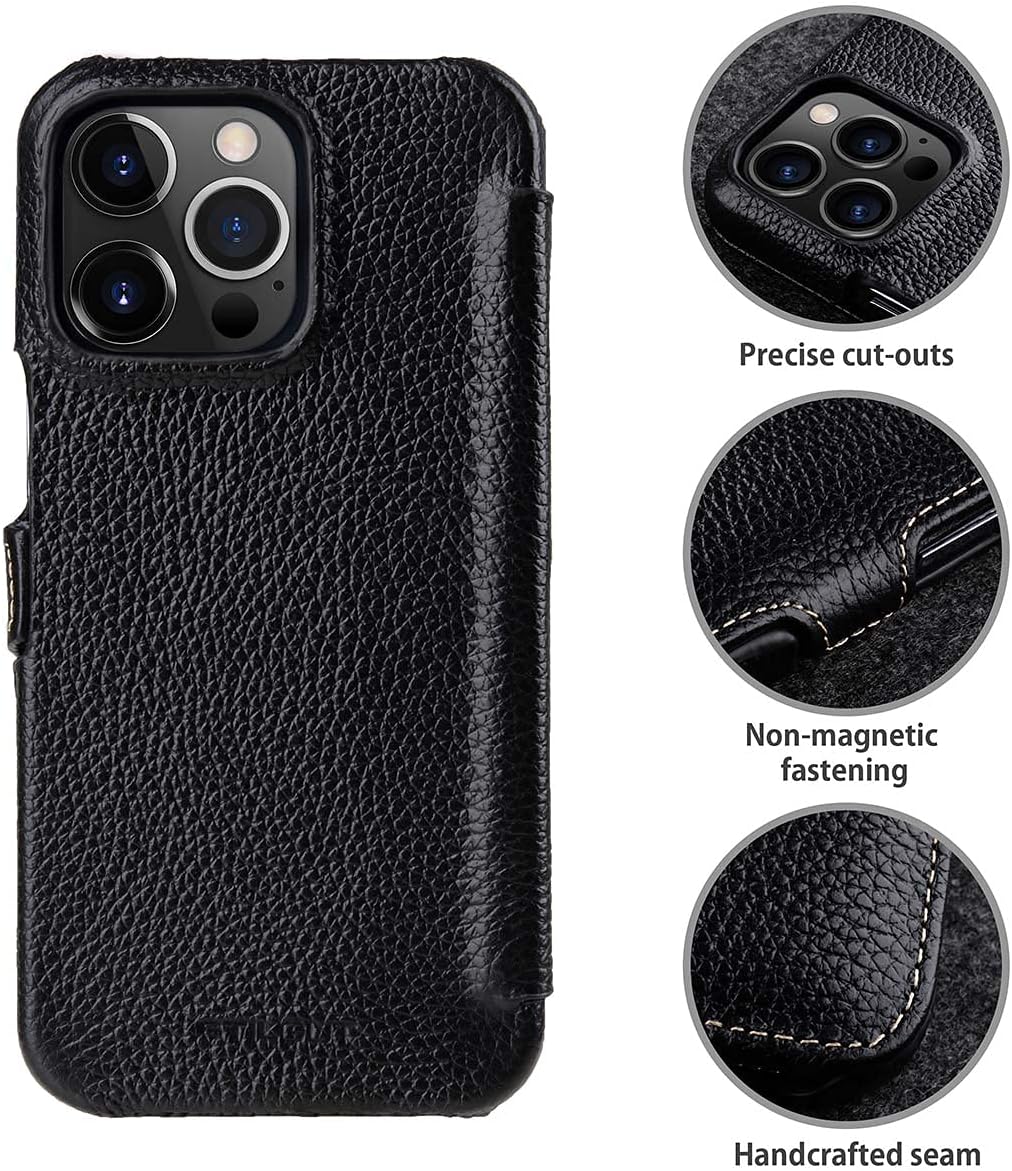 STILGUT Book Case kompatibel mit iPhone 13 Pro (6.1“) Hülle aus Leder mit Clip-Verschluss, Klapphüll
