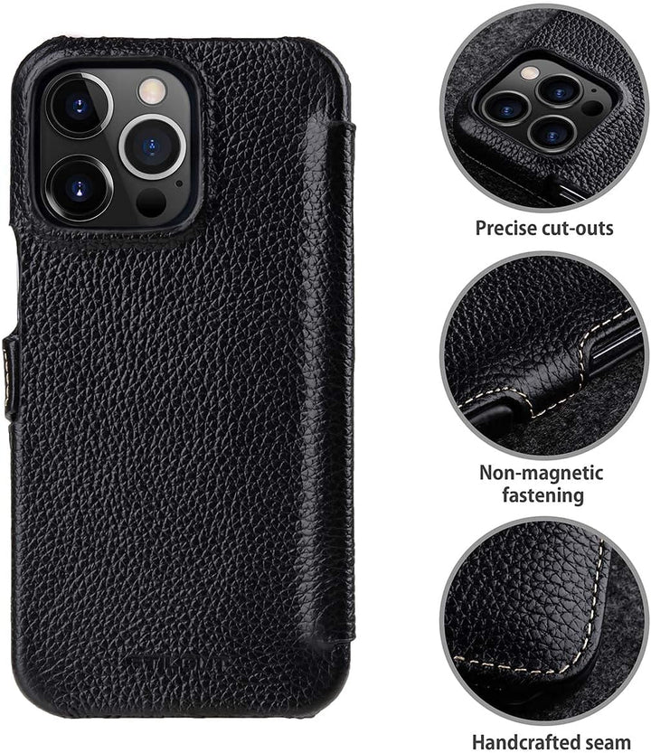 STILGUT Book Case kompatibel mit iPhone 13 Pro (6.1“) Hülle aus Leder mit Clip-Verschluss, Klapphüll
