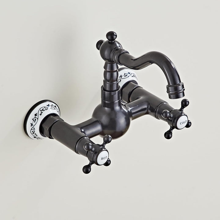 Hiendure® Wandmontage Zwei Griffe 2-Loch Küchenarmatur Spültischarmatur Aus Messing Keramik-Kartusch