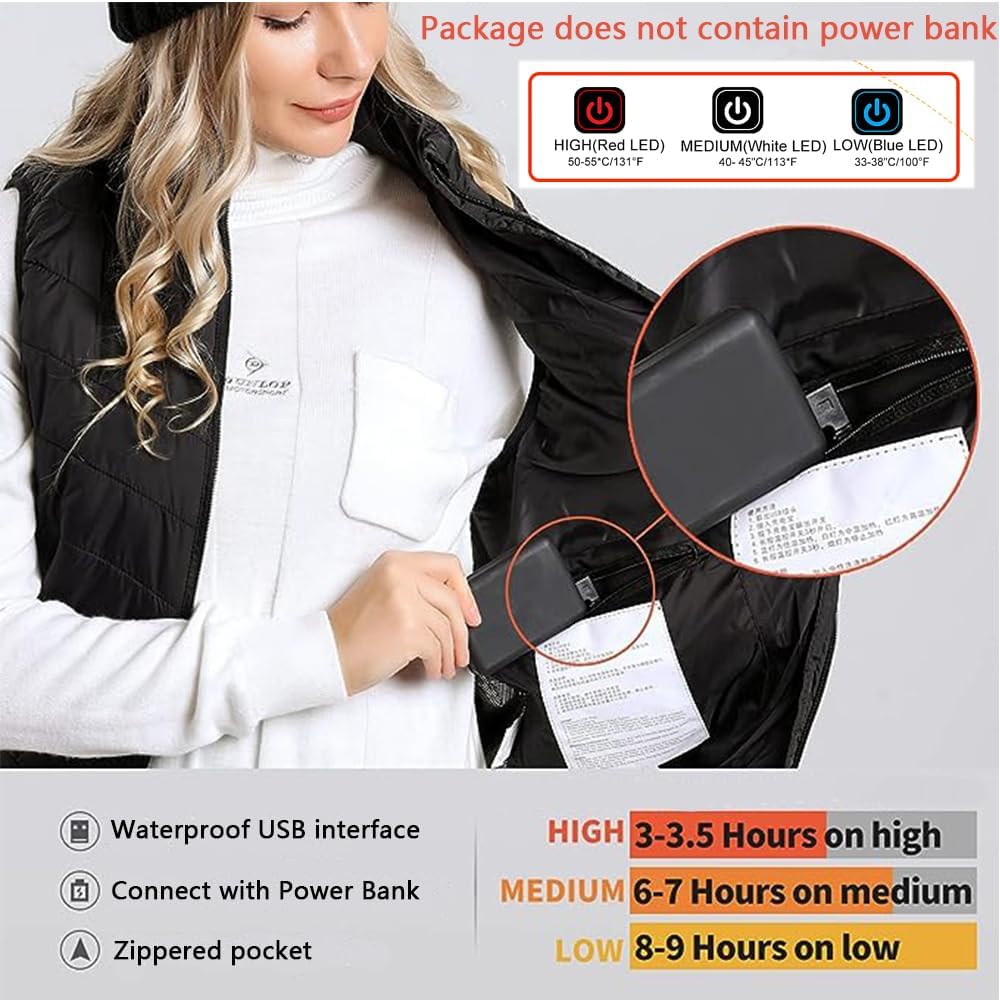 Monave Beheizbare Weste Damen Heizweste 9 Kohlefaser Heizkissen mit 3 Modi Beheizbare Jacke für Moto