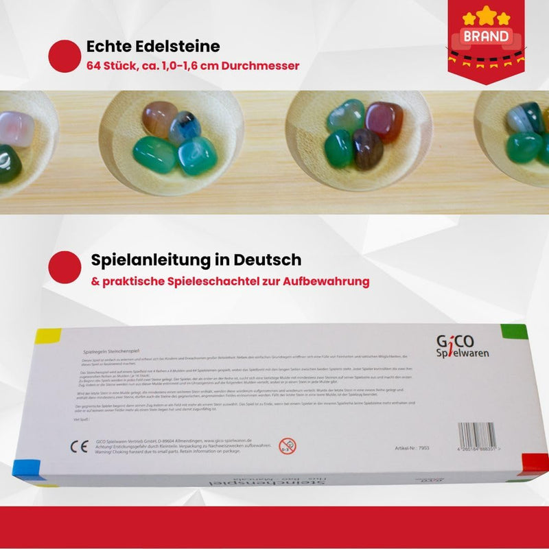 GICO Steinchenspiel Hus Bao gross aus Holz mit Edelsteinen. Das Strategiespiel für Jung und Alt beka