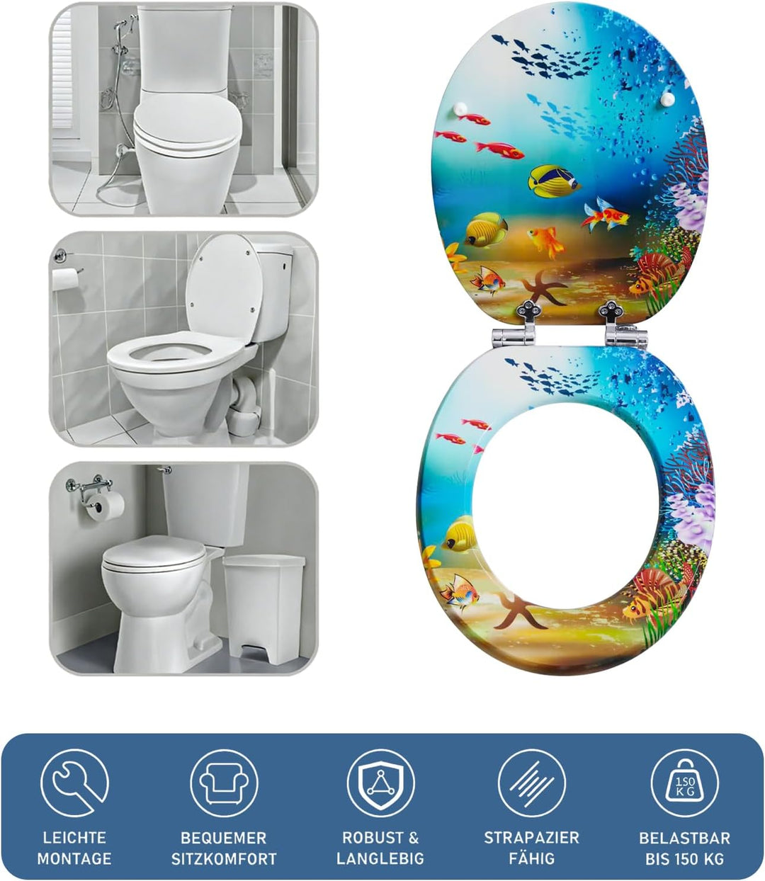 Toilettendeckel mit Absenkautomatik, WC Sitz mit Absenkautomatik Oval Form klodeckel Einfache Reinig