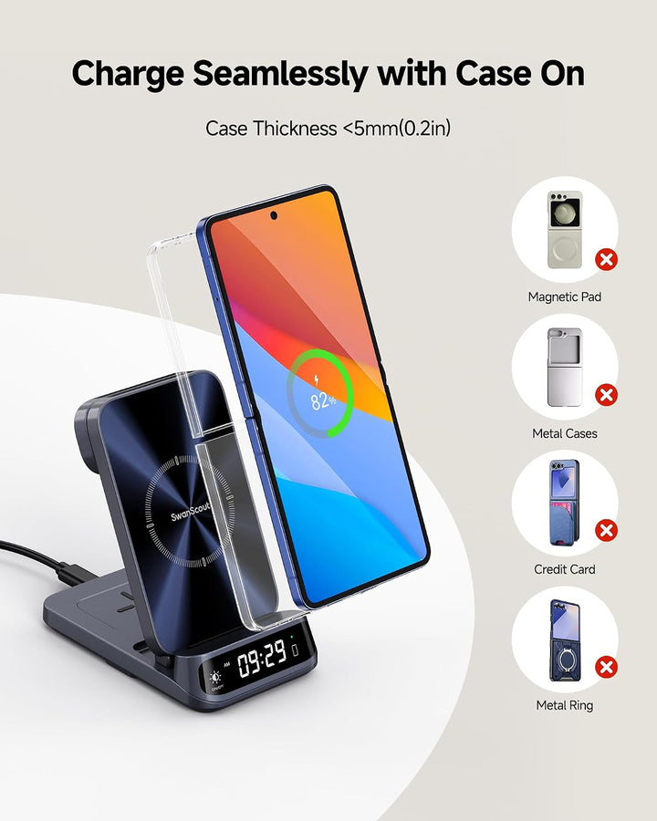 SwanScout Induktive Ladestation für Samsung Z Flip 7 FE/7/6/5/4/3, SwanScout 708F, 3-in-1 Kabelloses