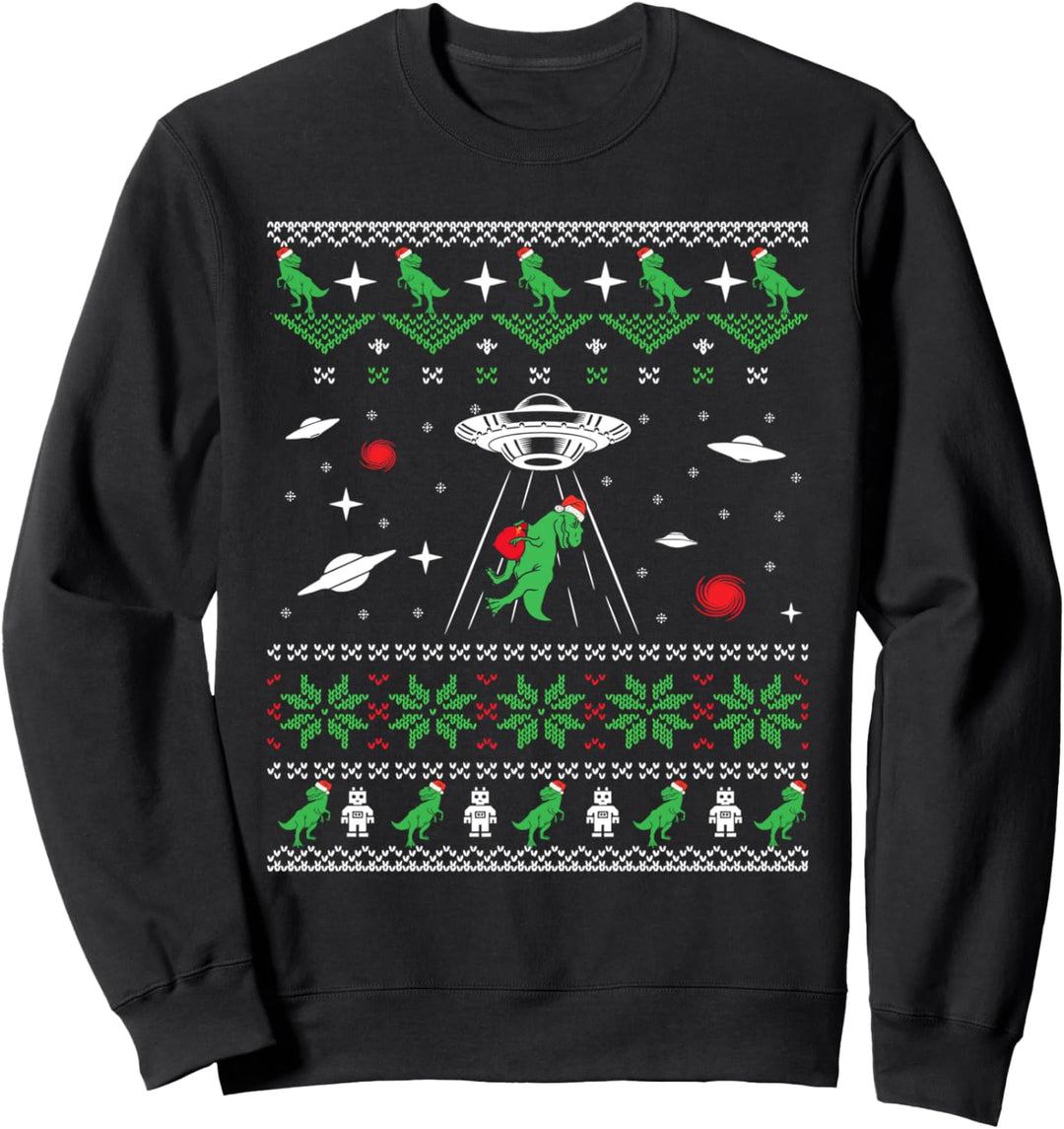 Dinosaurier Ugly Christmas Sweater Alien UFO T-Rex Abduction Sweatshirt