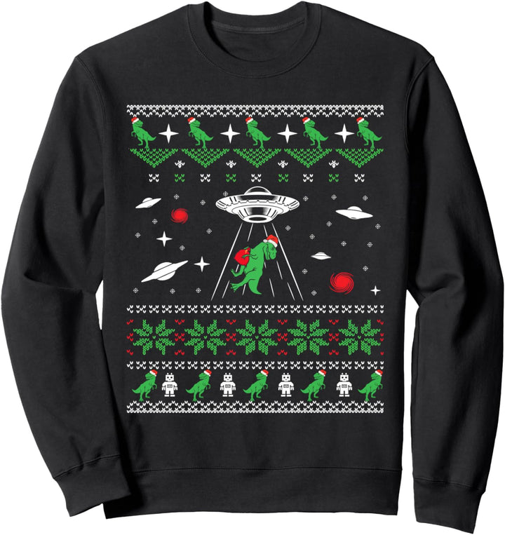 Dinosaurier Ugly Christmas Sweater Alien UFO T-Rex Abduction Sweatshirt