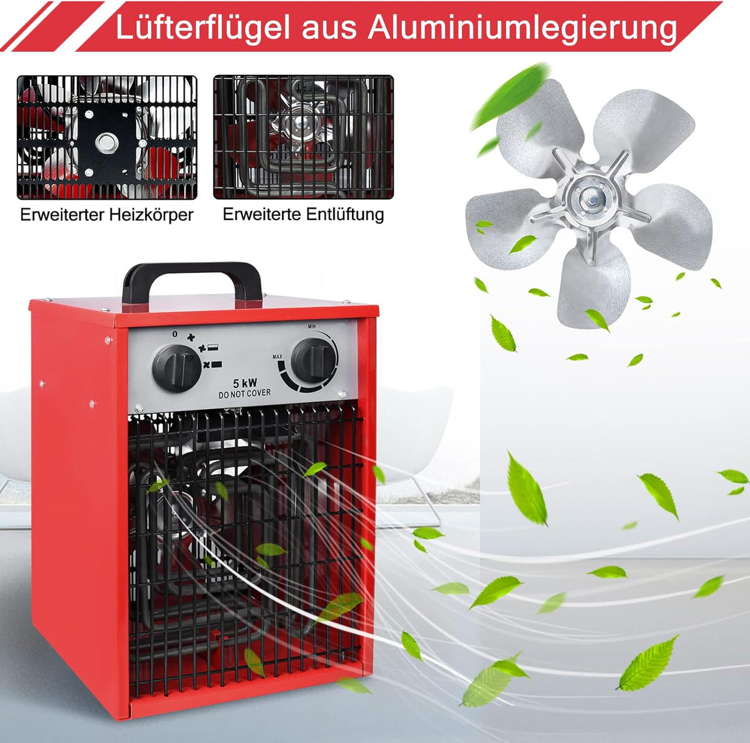 UISEBRT 5KW Elektroheizer Heizlüfter Profi-Industrie Heizgebläse Elektrisch Heizgerät mit 3 Heizstuf