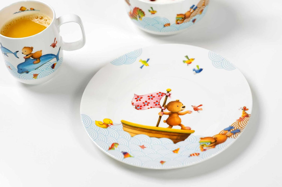 Villeroy & Boch Happy as a Bear Frühstücks-Set 2-teilig – Flacher Kinderteller (20 cm) und Kindertas
