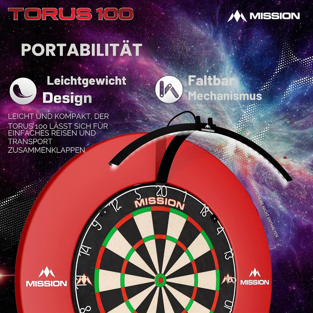 Mission Darts TOR100 Torus 100 | Dartscheibe LED klappbar tragbar Dartscheibe Reise Beleuchtungssyst