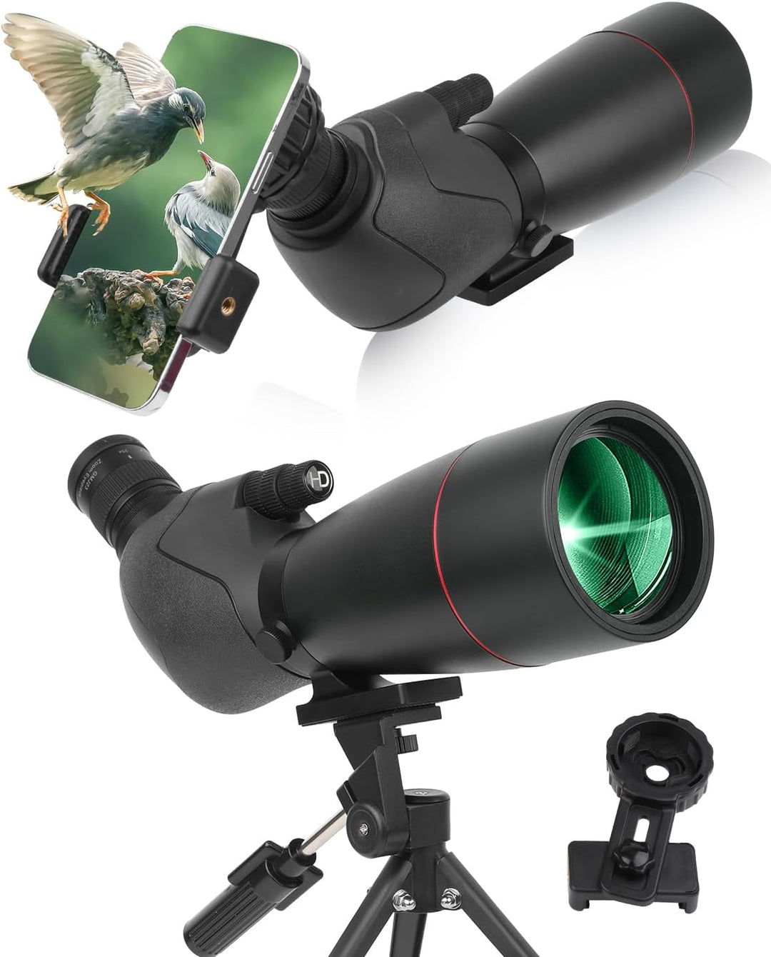 25-75x70 HD Spektiv Sportschützen mit Stativ- und Smartphone-Adapter, Zoom Bak4 Prism FMC Lens 45-Gr