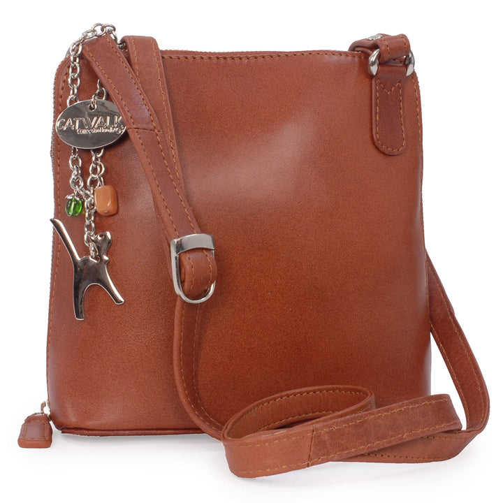 Catwalk Collection Handbags - Leder - Mittlere Grösse Umhängetasche/Schultertasche - ELEANOR Hellbra