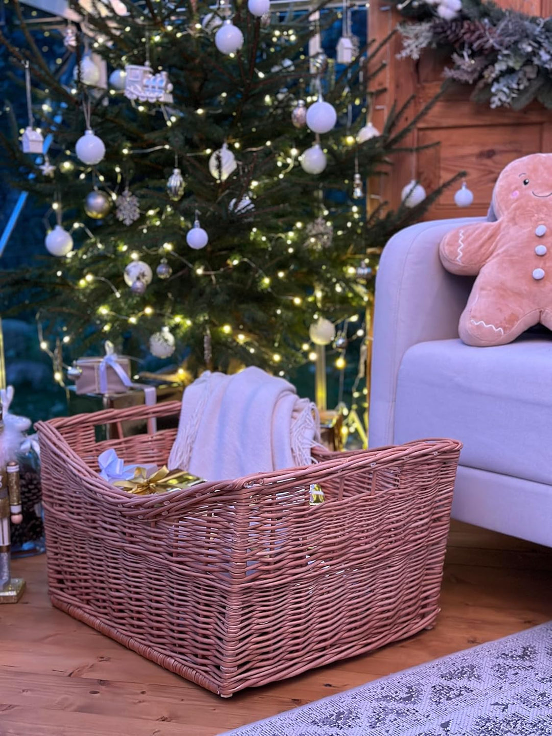 e-wicker24 Alles aus Weide Kaminkorb, Holzkorb, Kaminholzkorb aus Weide, rechteckiger Kaminkorb aus