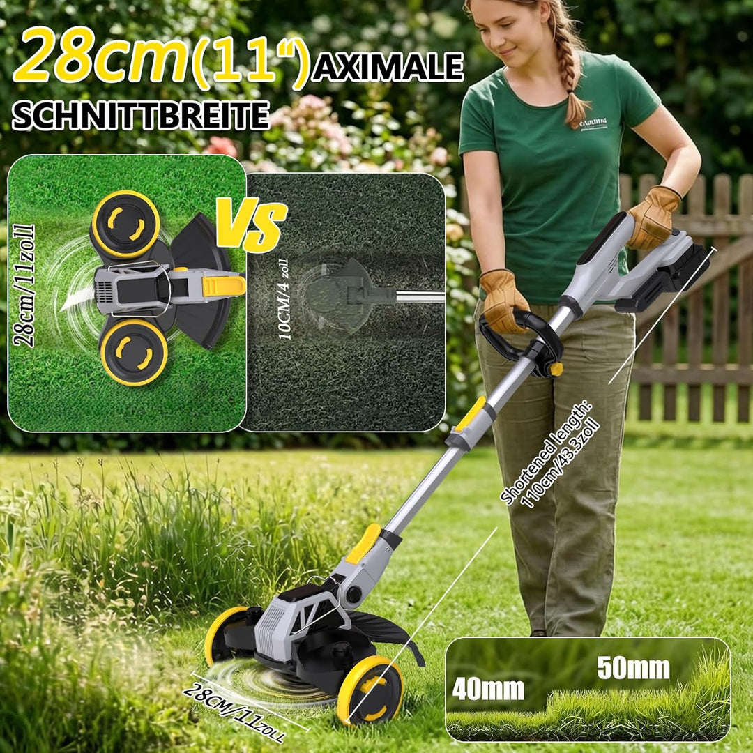 Akku Rasentrimmer mit Unkrautbürste, 21V Bürstenlose Rasenkantenschneide für Makita Akkus,4 in 1 Ele