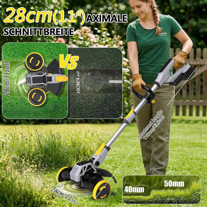 Akku Rasentrimmer mit Unkrautbürste, 21V Bürstenlose Rasenkantenschneide für Makita Akkus,4 in 1 Ele