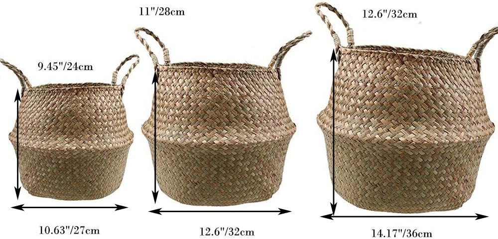 GOODCHANCEUK 3er Set Wäschekorb Faltbar Seegras Blumenkorb Handgewebt Blumen Stroh Korb für Pflanze