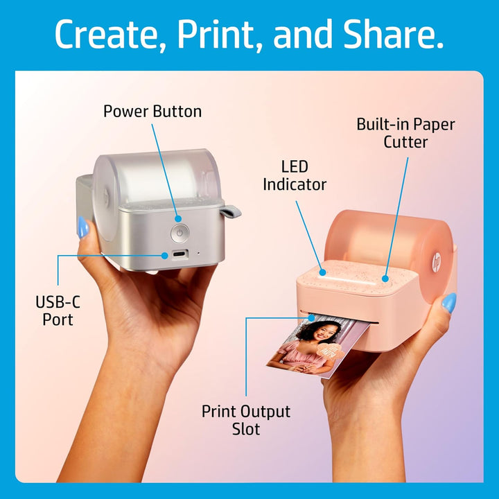 HP Sprocket Panorama Tragbarer Sofort-Farbetiketten- und Fotodrucker (Grau), Geschenkpaket mit Etui,